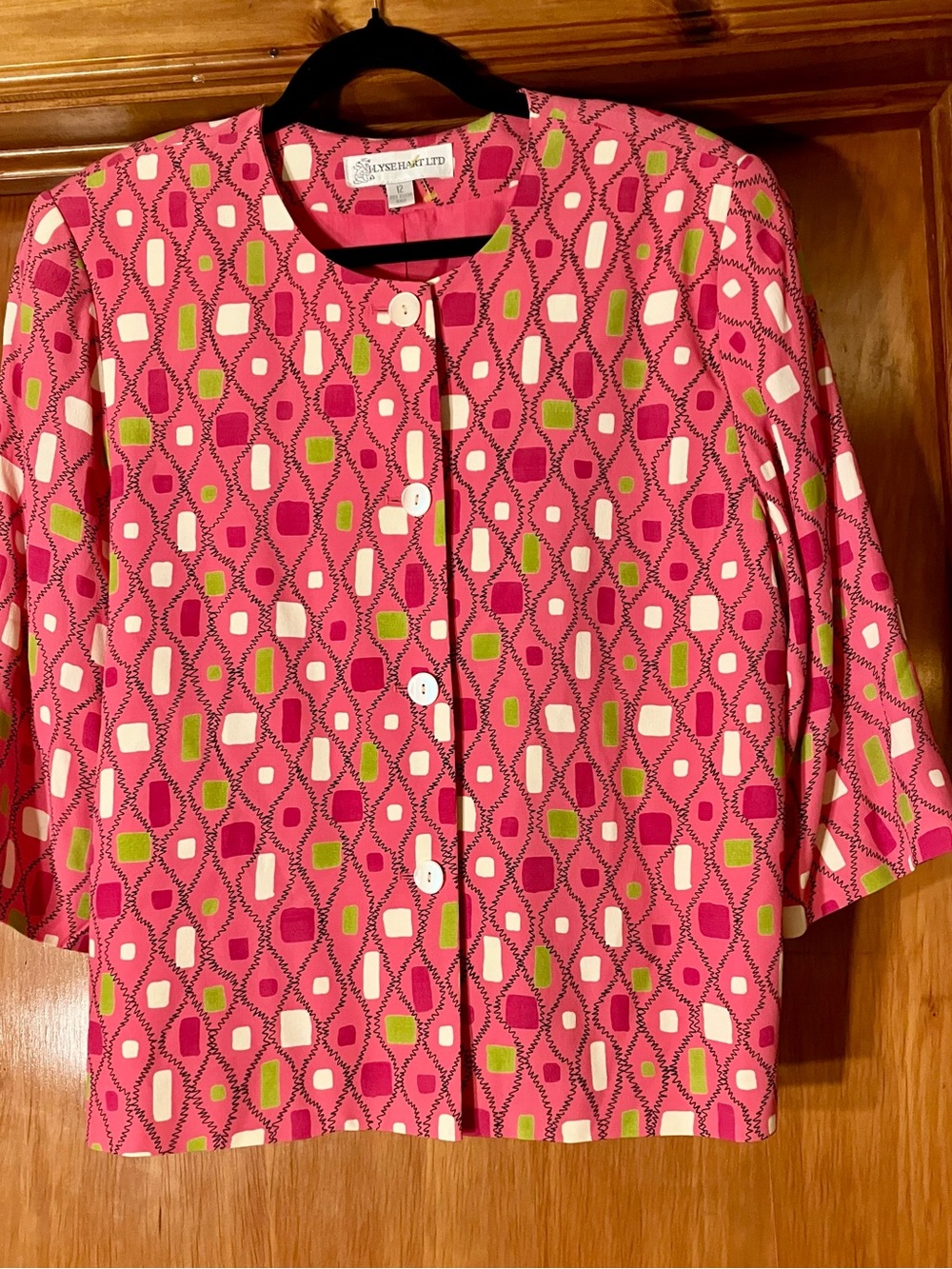 Vintage Ilyse Hart Ltd Geometric Pink Collarless Women's Jacket